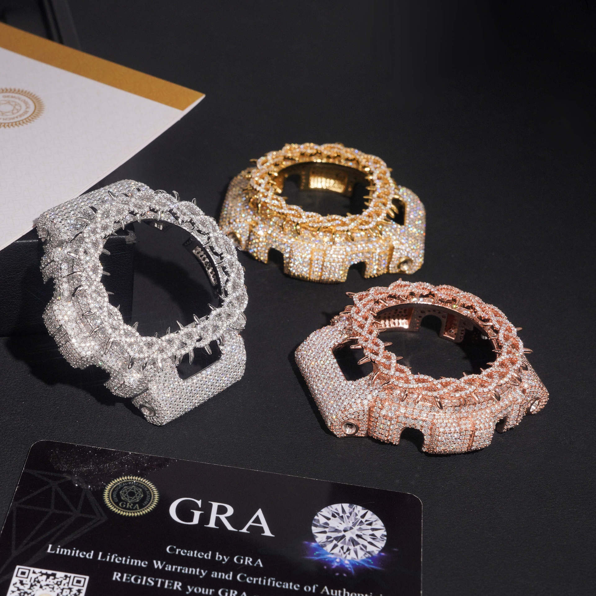 Iced Out Moissanite Watch Case — Thorn Chain, G-Shock, 925 Silver